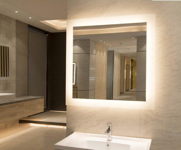 Square bathroom mirror with LED lights