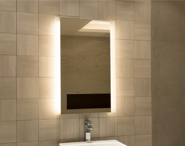 Square-shaped mirror with backlights