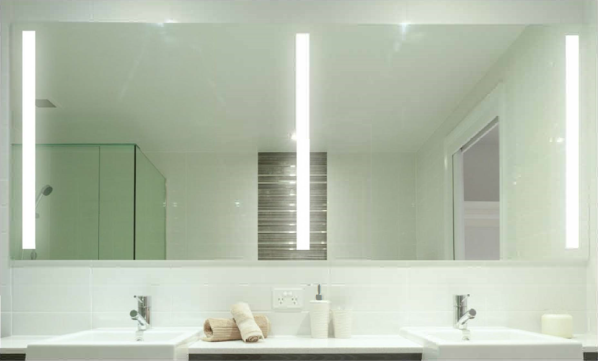 Large bathroom mirror with LED light panels
