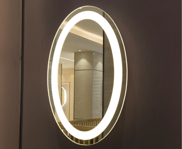 Oblong-shaped mirror with LED lights